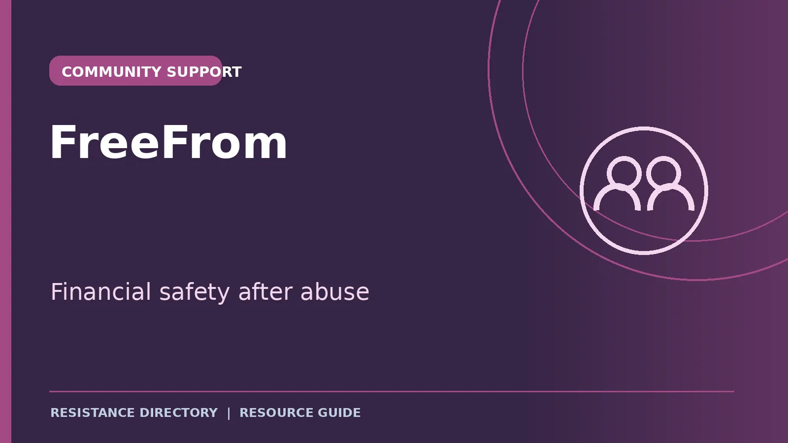 Custom Resistance Directory resource card for FreeFrom, financial safety after abuse.