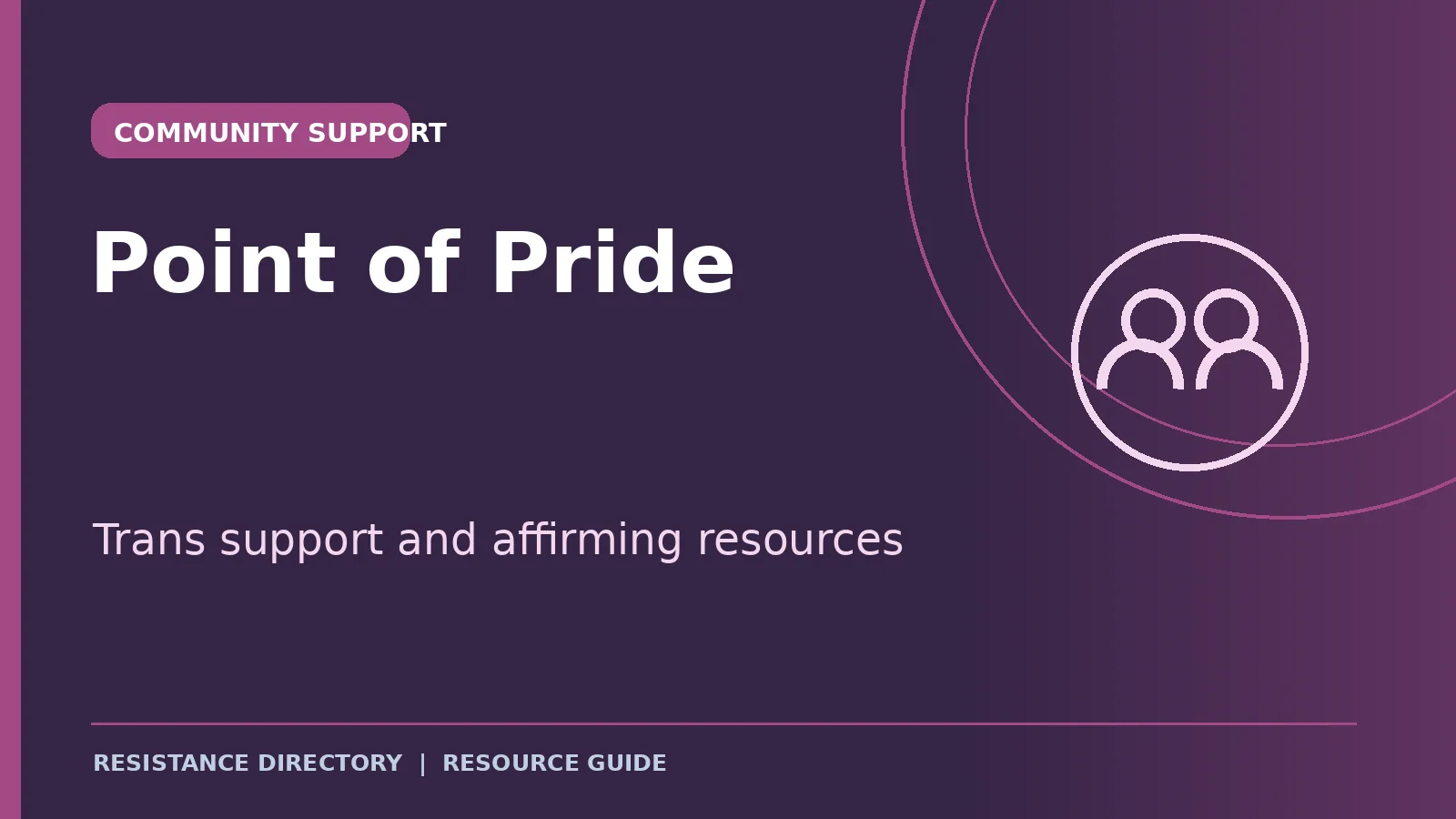 Custom Resistance Directory resource card for Point of Pride, trans support and affirming resources.
