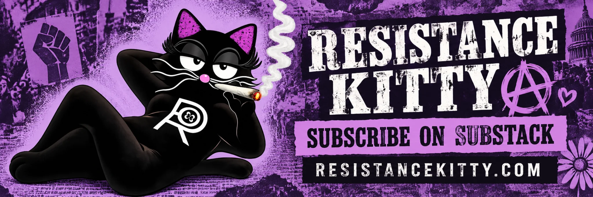 Resistance Kitty purple Substack banner