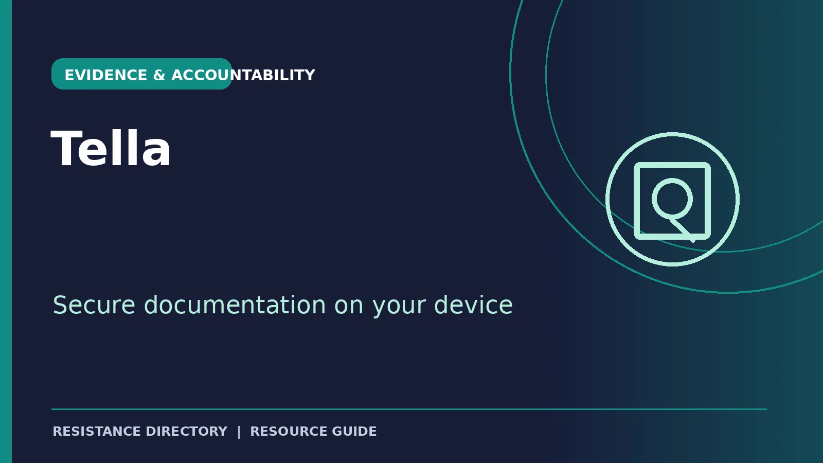 Custom Resistance Directory resource card for Tella, secure documentation on your device.